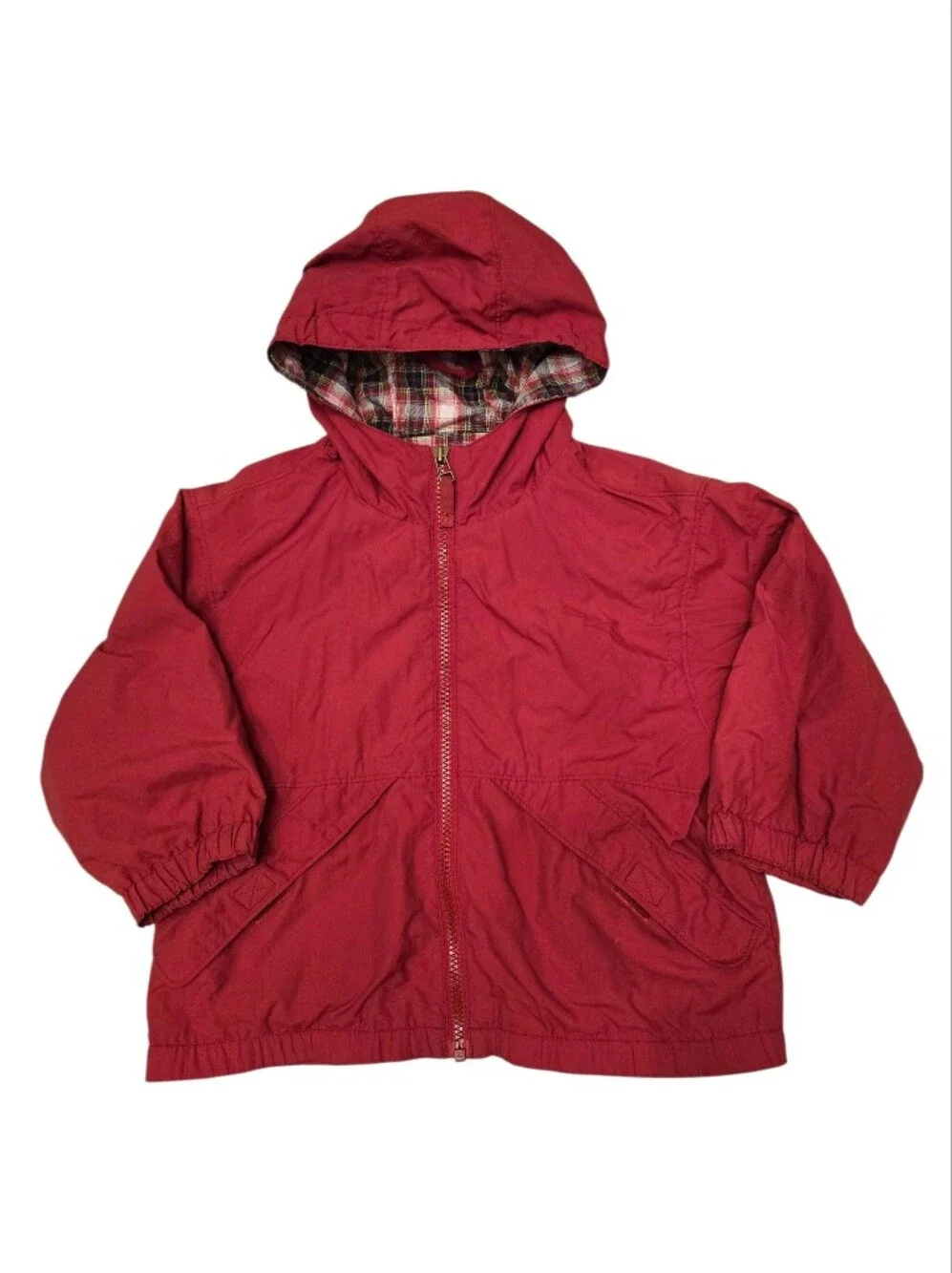 Vintage Y2k Lands' End Plaid Lined Hooded Red Jacket